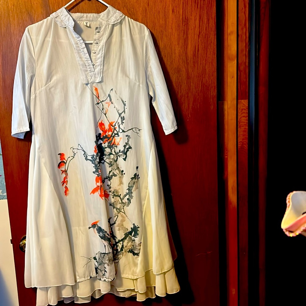 Women’s silk beige Asian button up